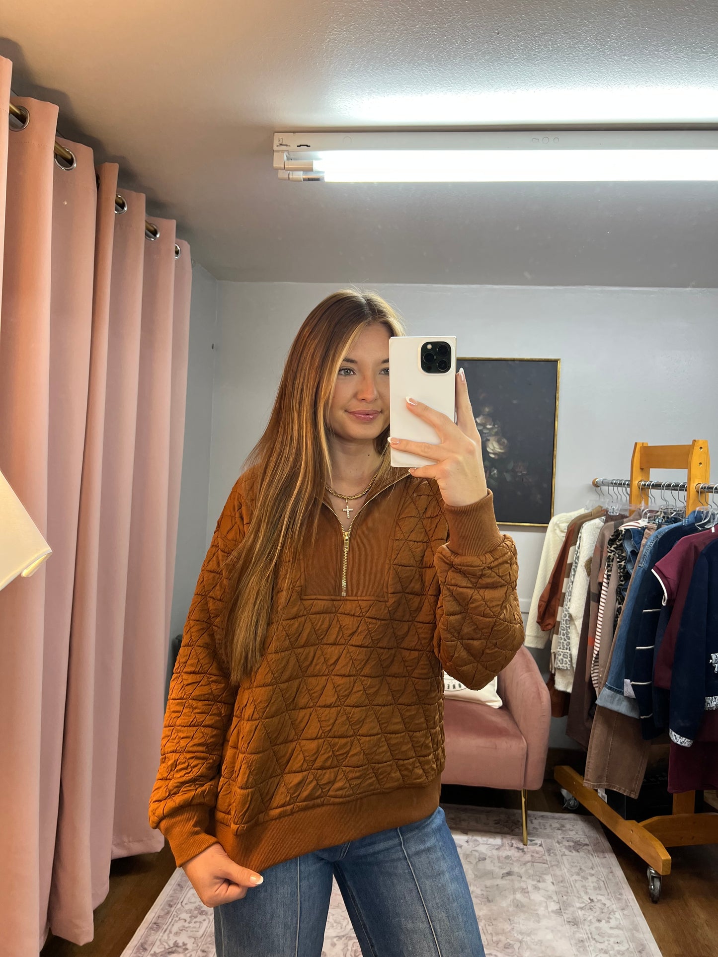 COPPER TEXTURED 1/4 ZIP PULLOVER