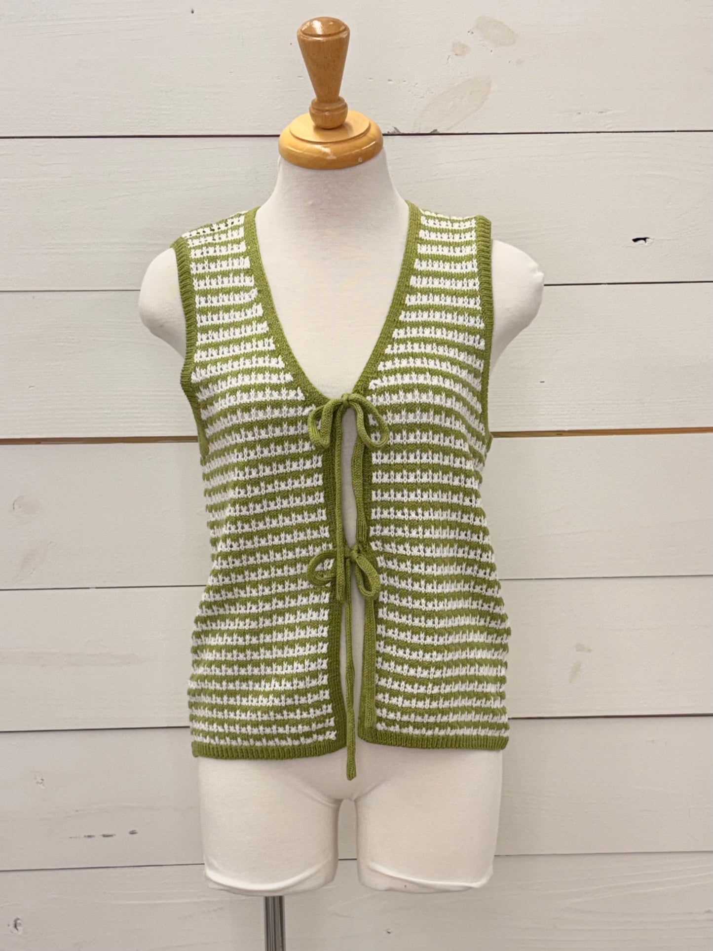 SAGE CROCHET STRIPE BOW TIE VEST