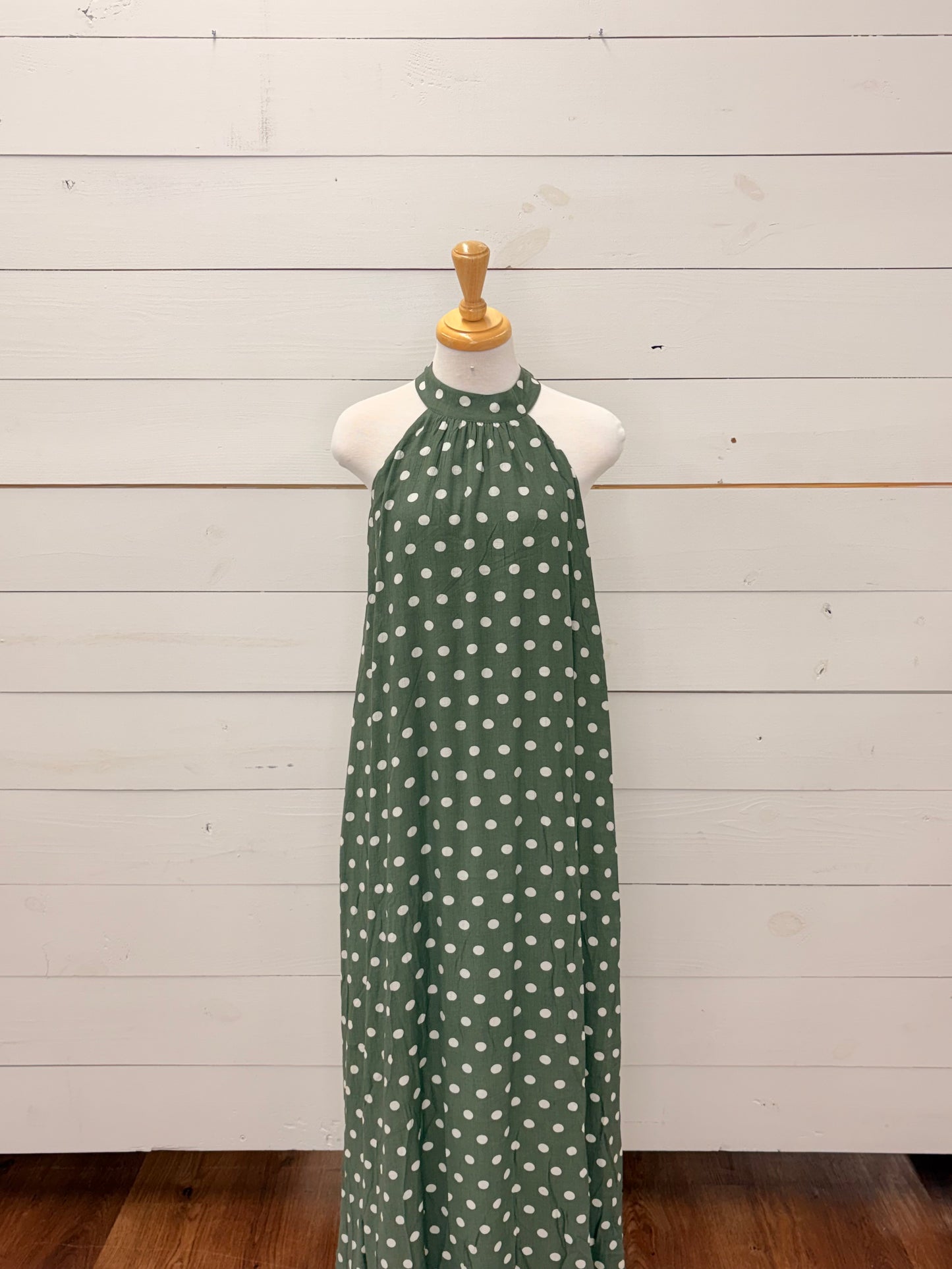 OLIVE DOT SLV MAXI DRESS