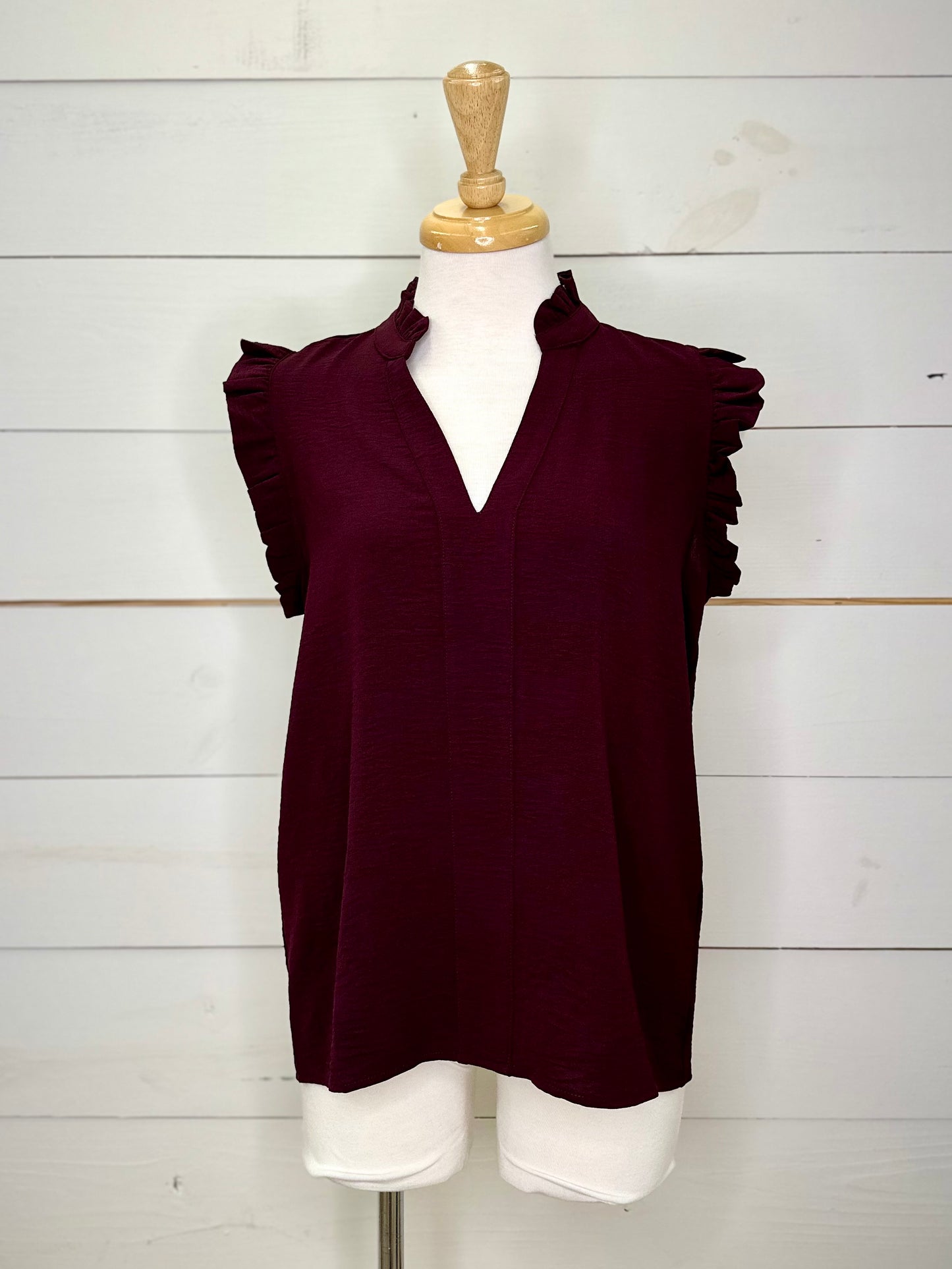 EGGPLANT FRILL SS BLOUSE