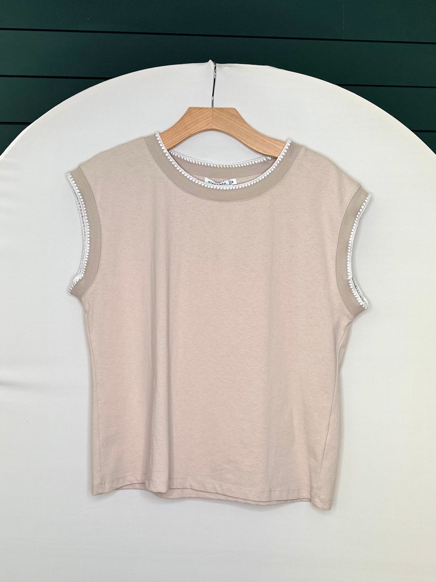 Beige stitch detail tank