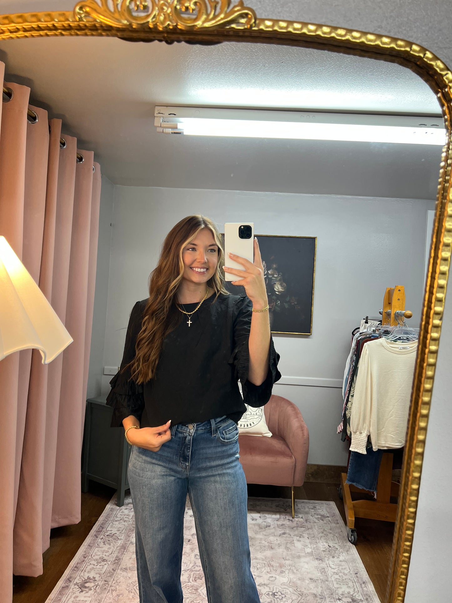 BLACK TIERED 3/4 SLEEVE TOP