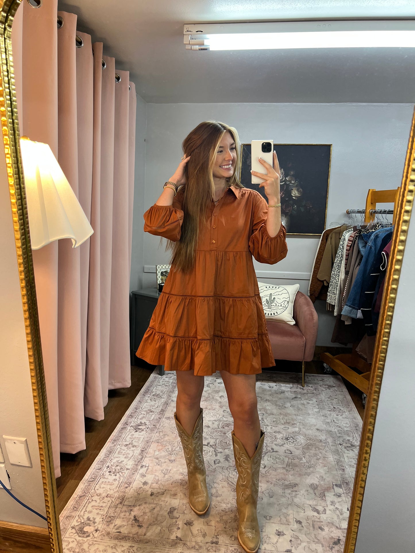 BRICK COLLARED BUTTON DRESS