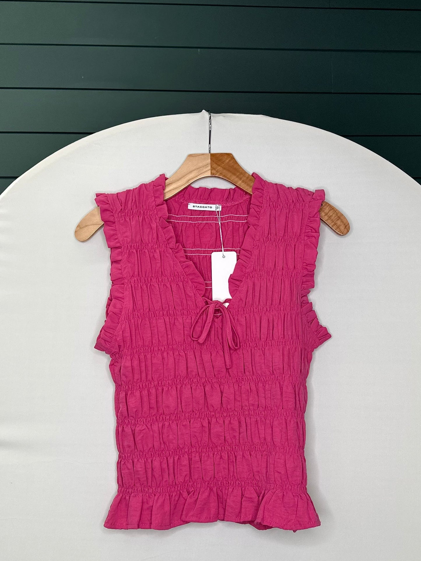 Smock ruffle tie front tank