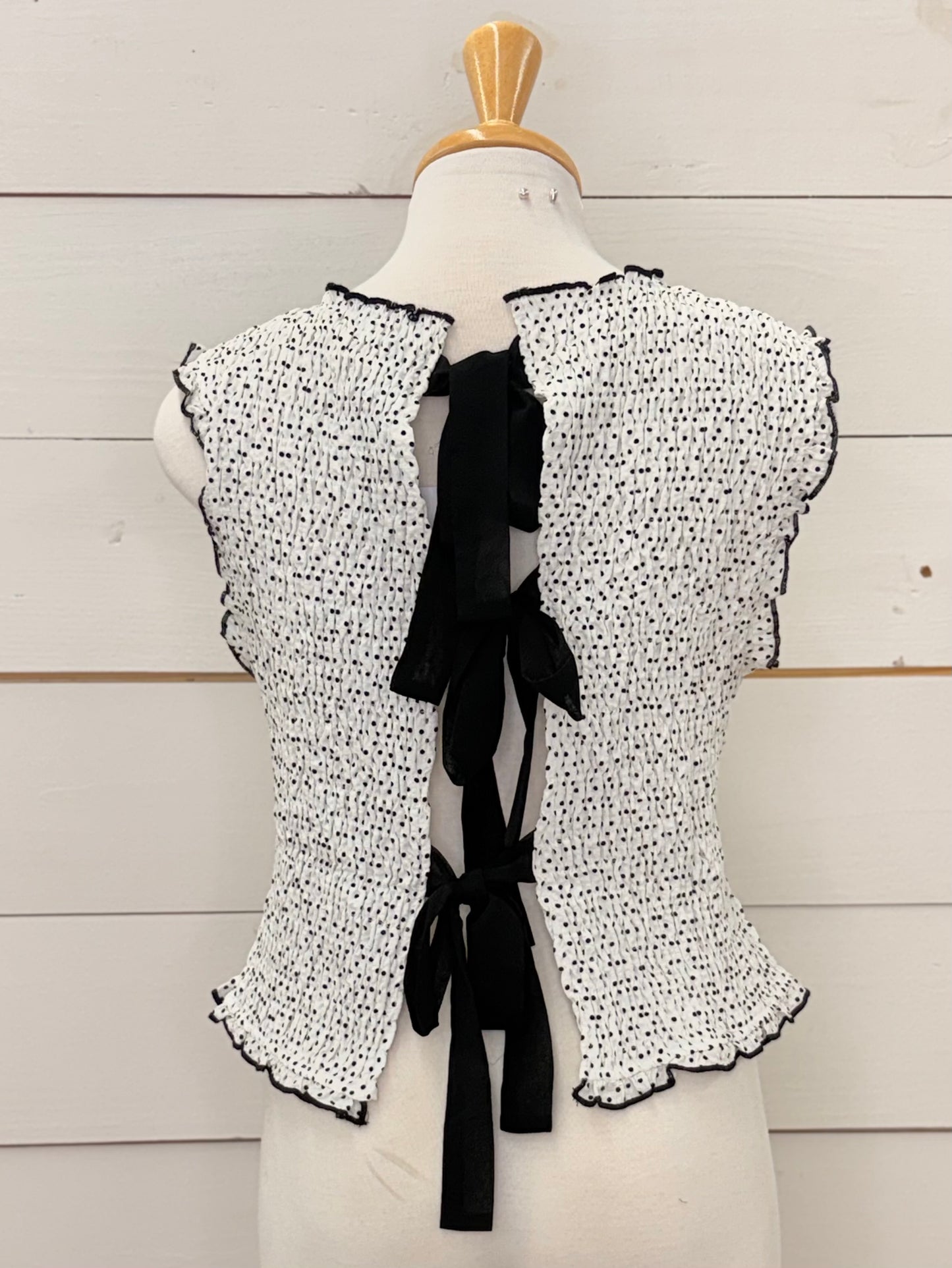 IVORY/BLK DOT TIE BACK TANK