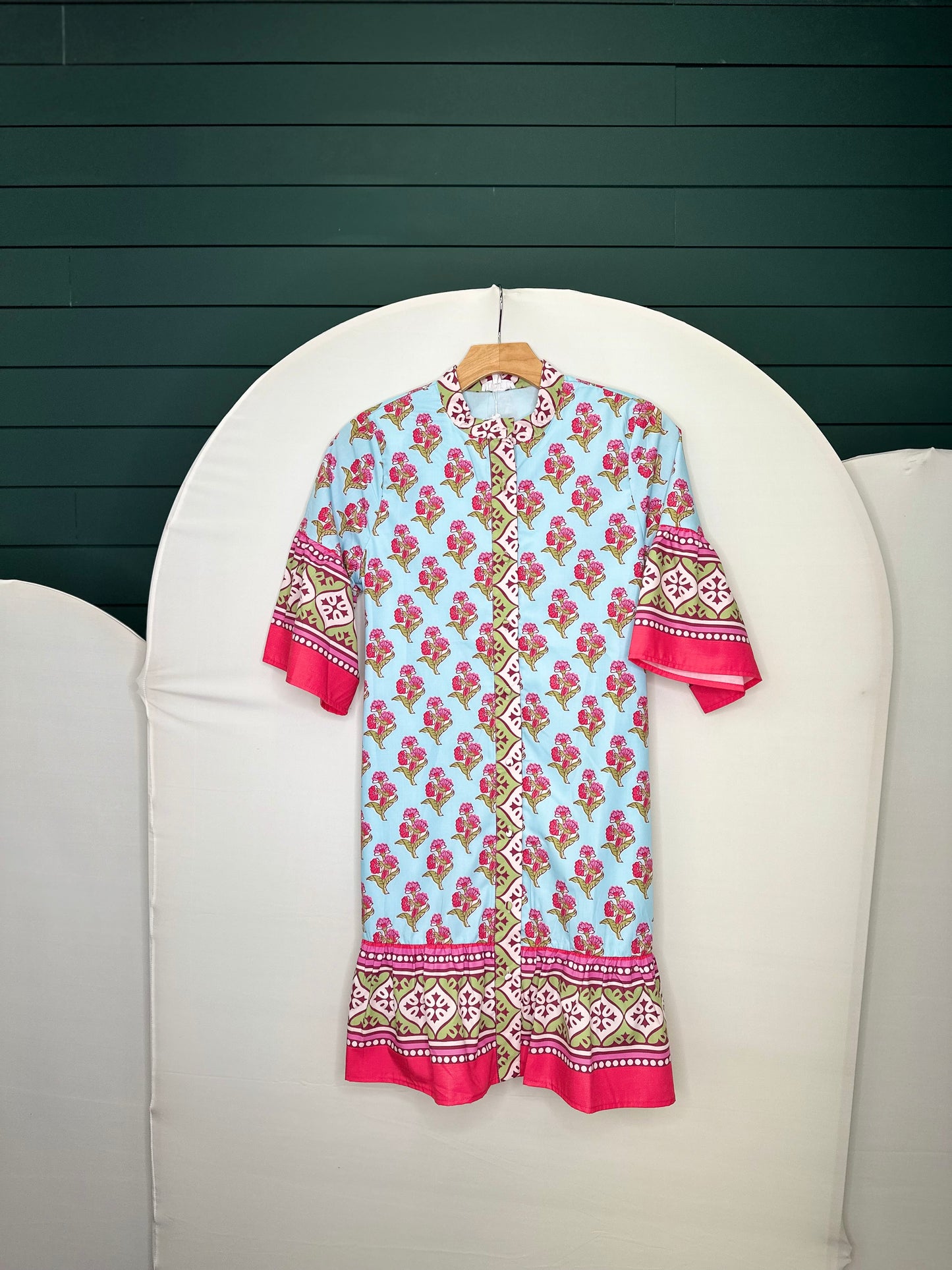 Multi floral belle sleeve dress