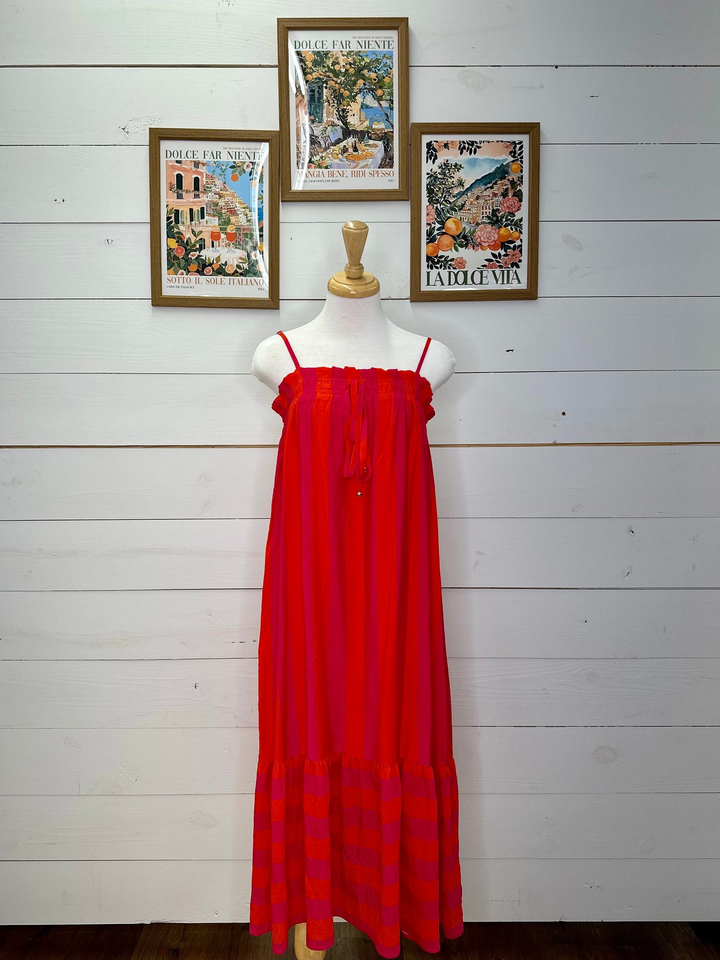 FUSHIA/ORANGE STRIPE MAXI DRESS