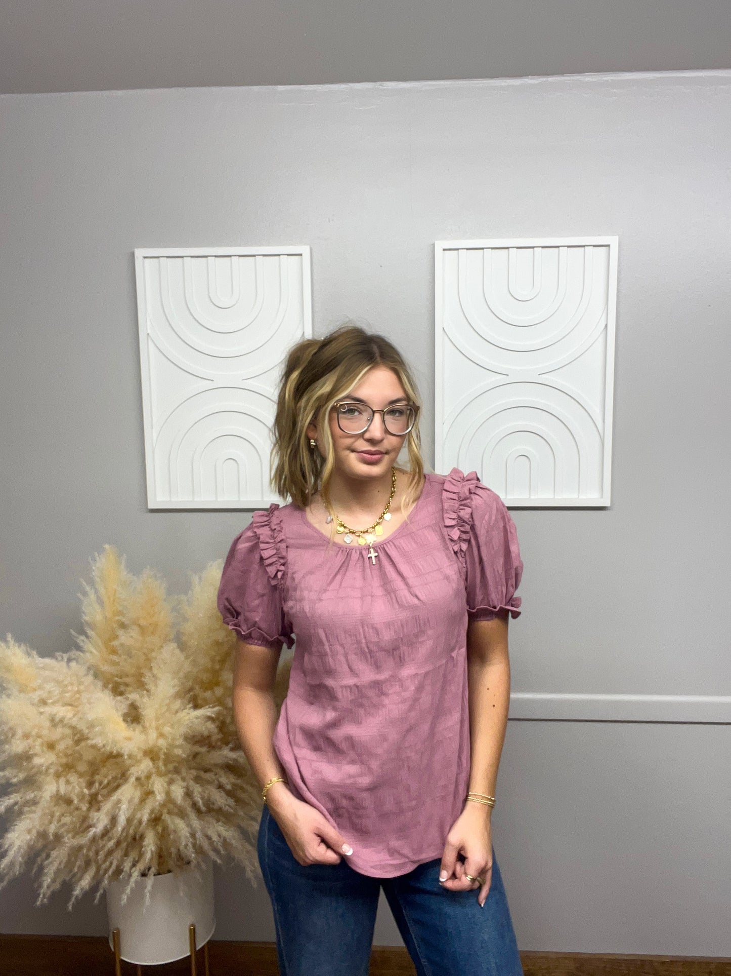 DIANE MAUVE RUFFLED PUFF BLOUSE