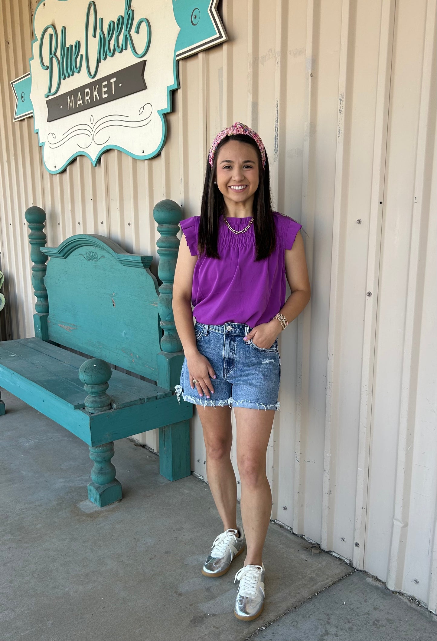 JENNA DARK ORCHID SMOCKED BLOUSE