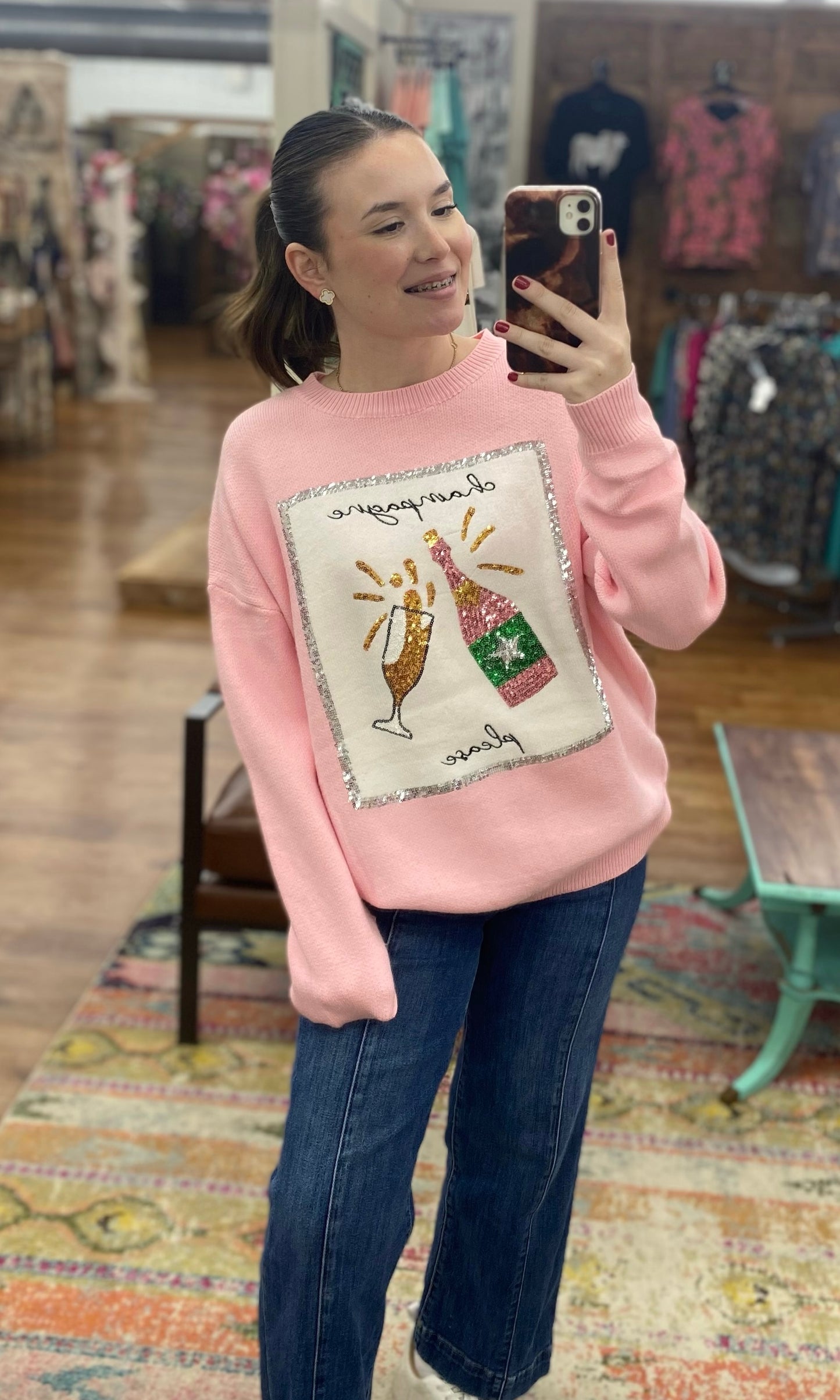 CLAIRE PINK CHAMP BOTTLE SWEATER