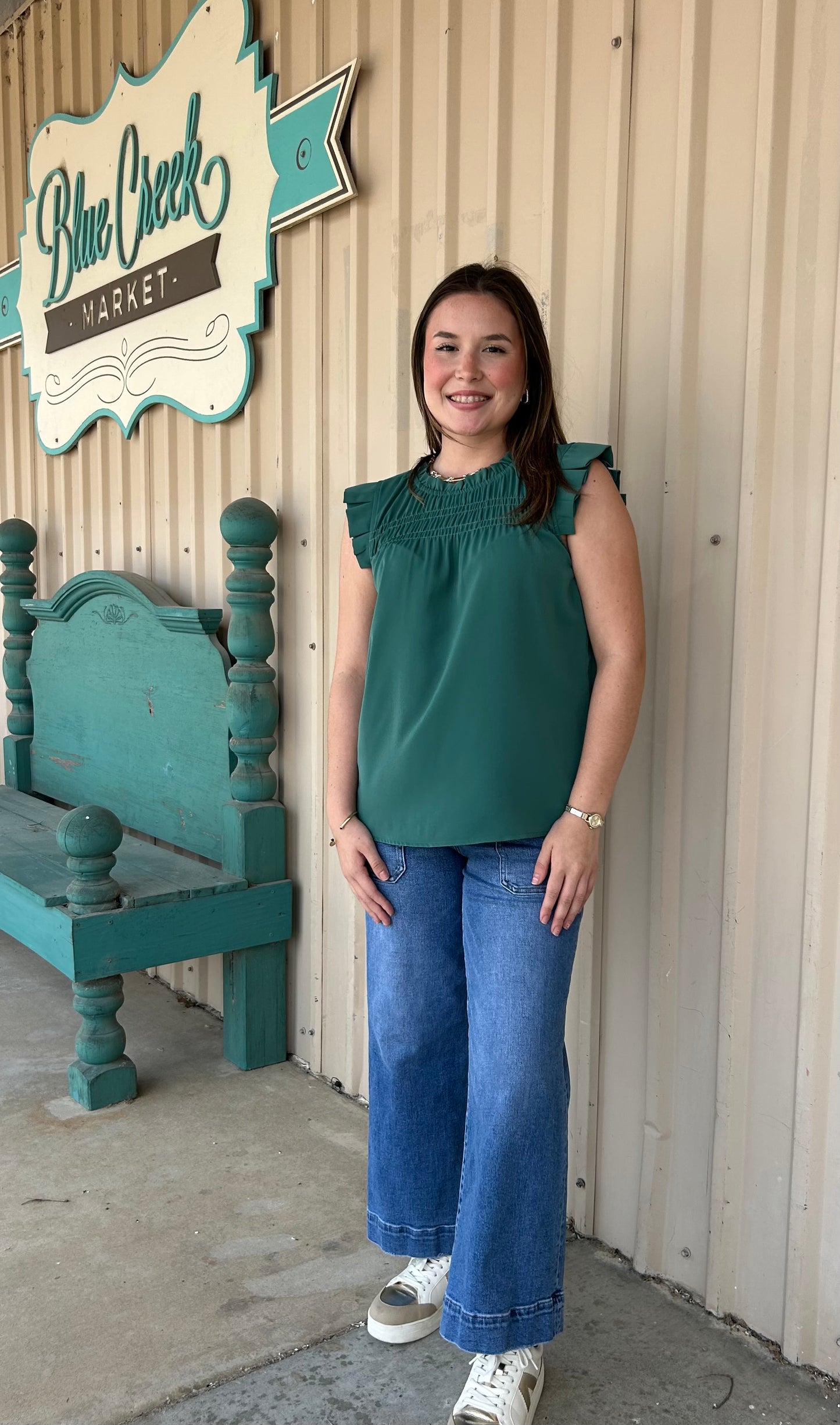APRIL GREEN SMOCKED BLOUSE