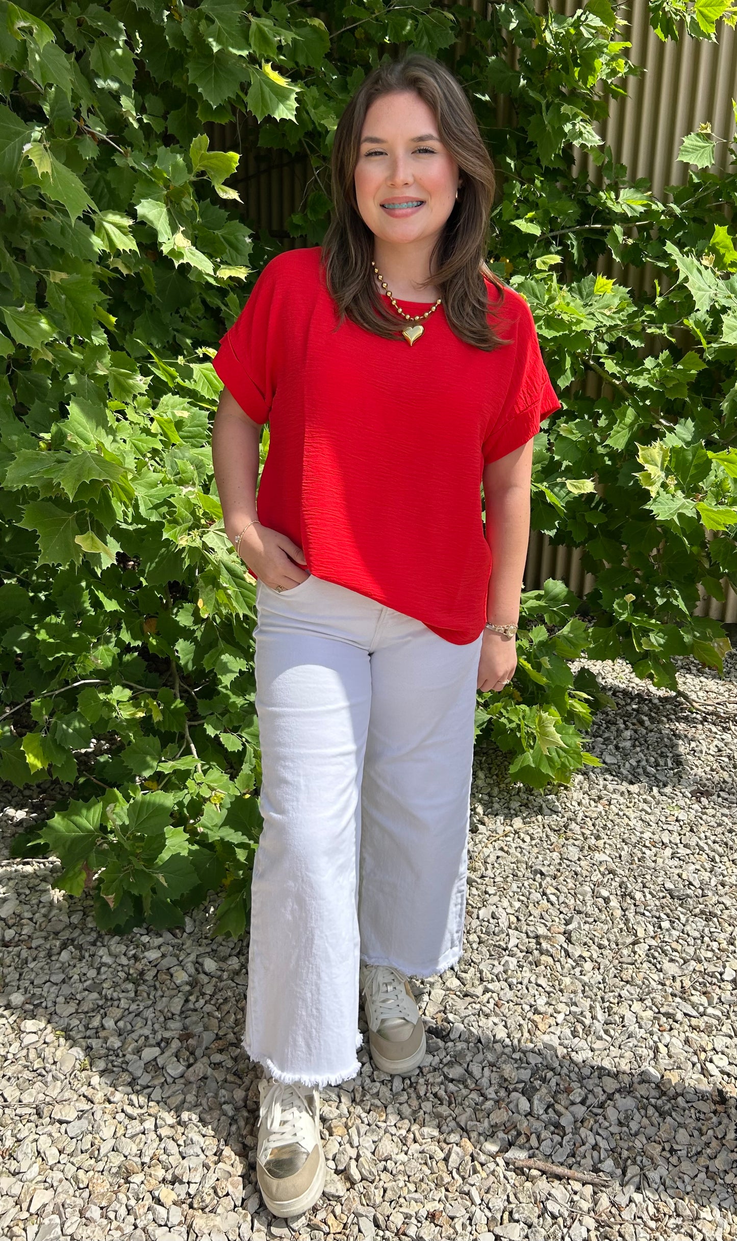 PAM RED SOLID FLOW BLOUSE
