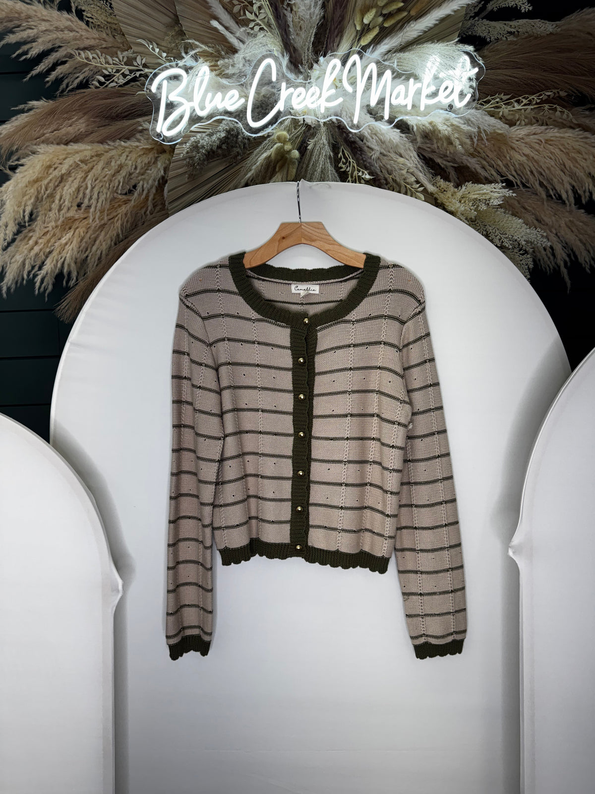 OLIVE TRIM BTTN UP CARDIGA