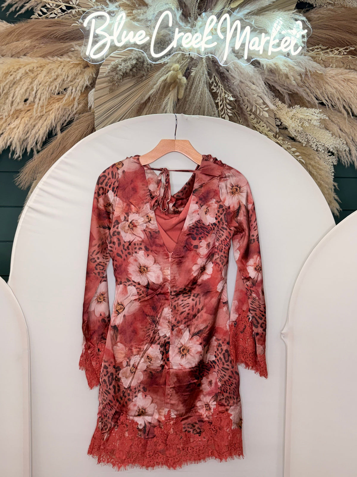 RUST FLORAL LEO LS DRESS