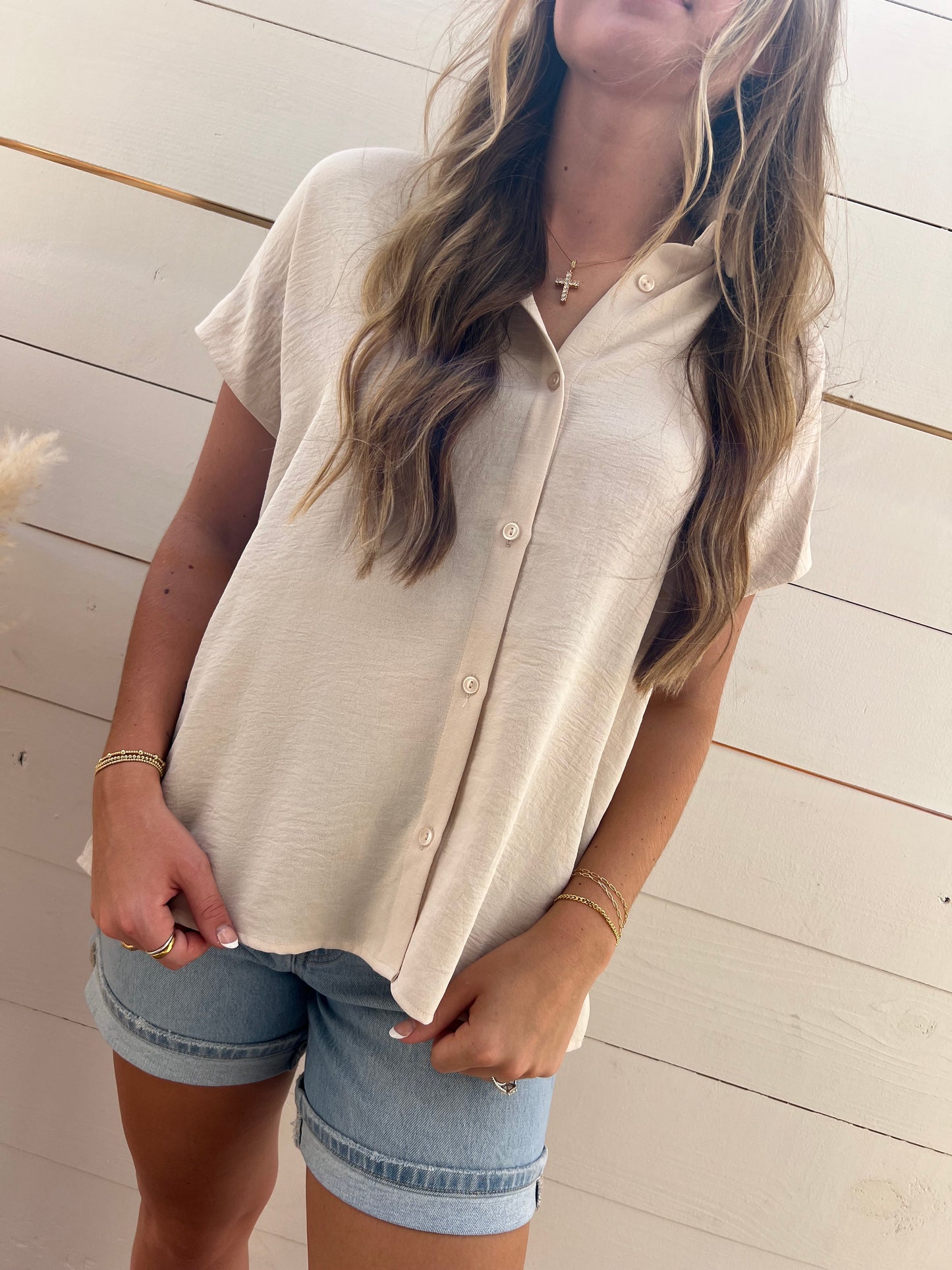 JENNIFER OATMEAL COLLARED TOP