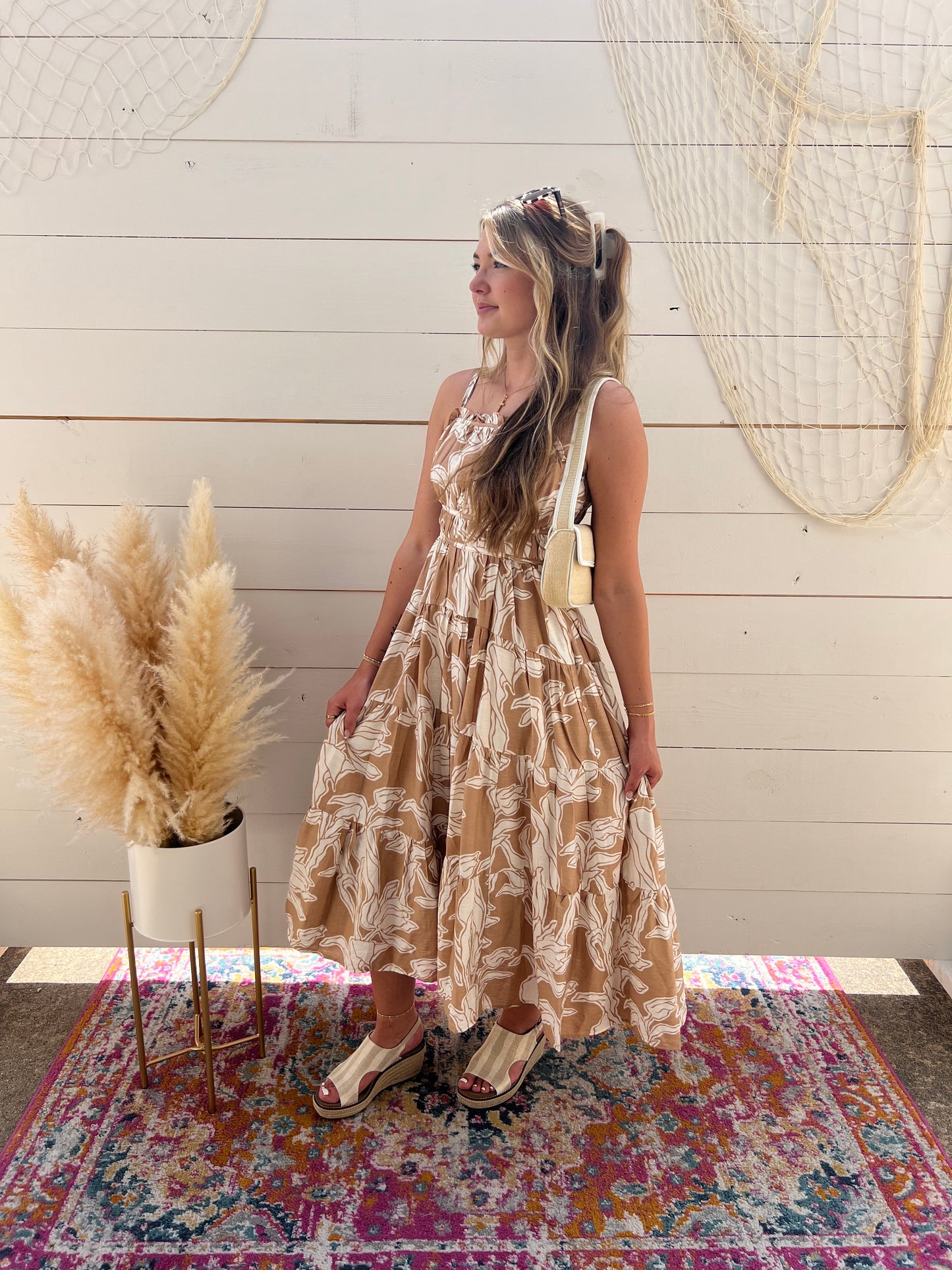 GRACIE TAUPE FLORAL MIDI DRESS