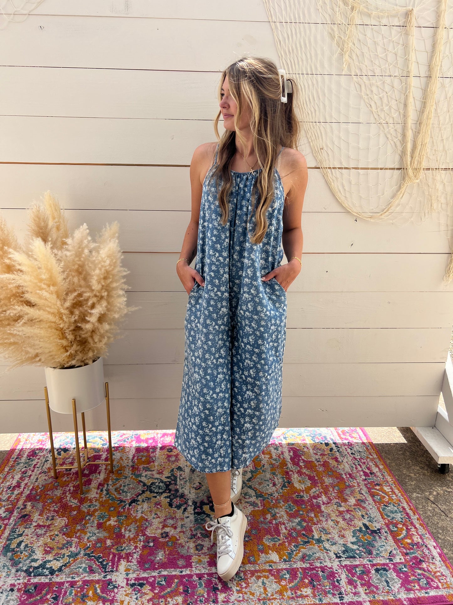 FLORAL PRINT DENIM JUMPER