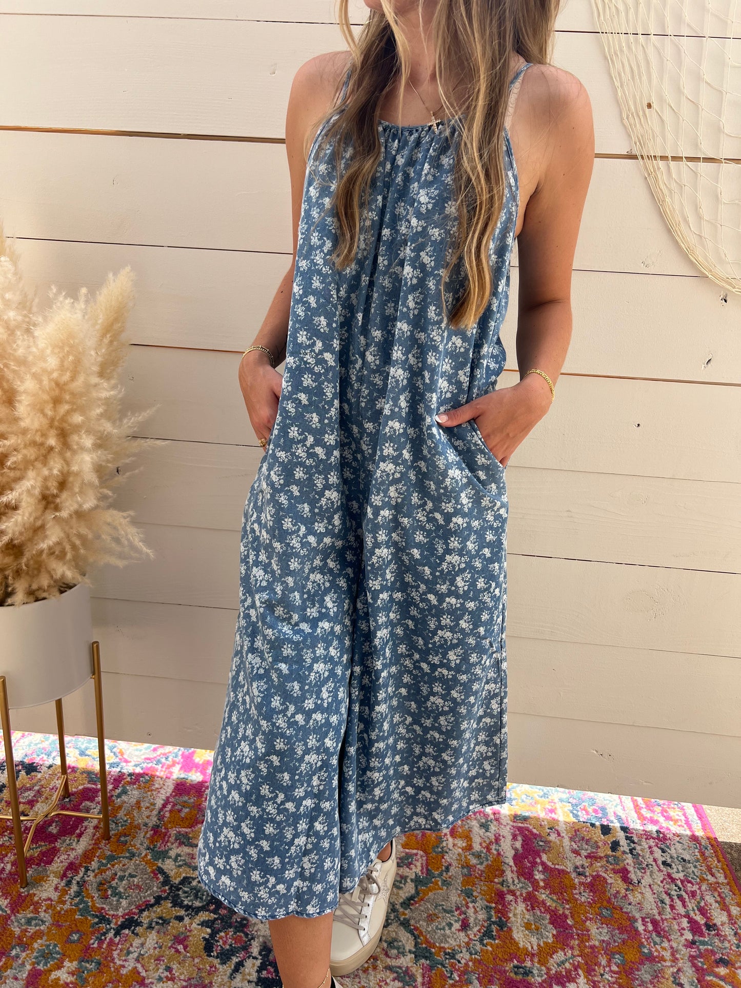 FLORAL PRINT DENIM JUMPER