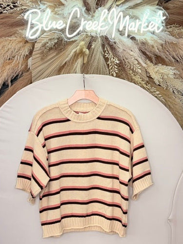 PINK STRIPED KNIT SWEATER