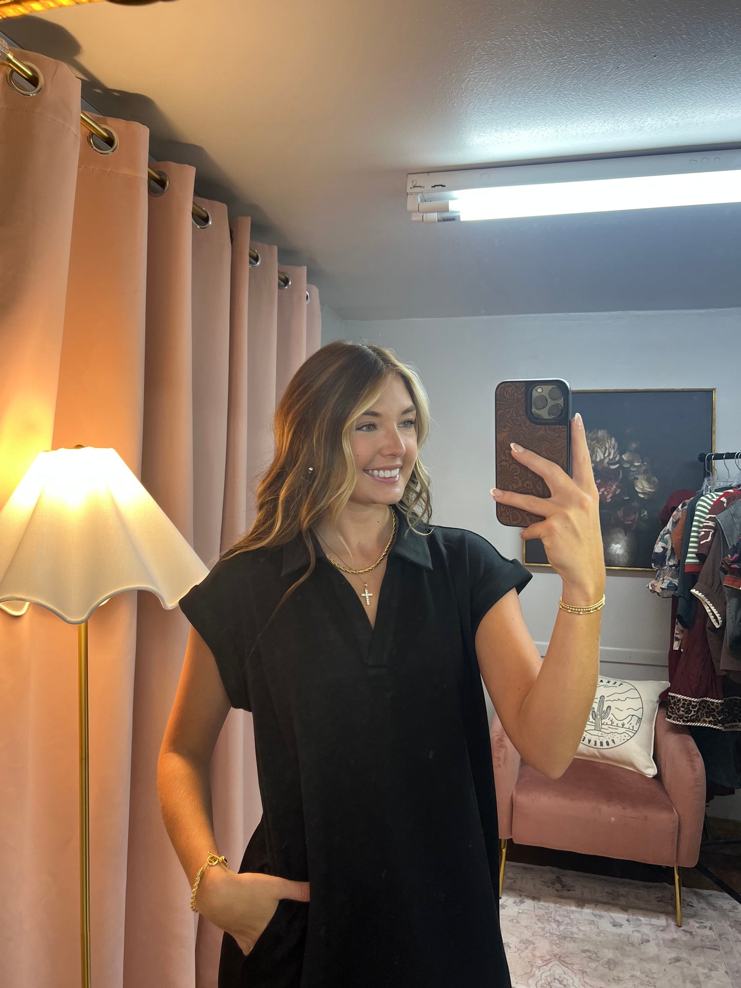 BLACK SOFT COLLARED MAXI DRESS