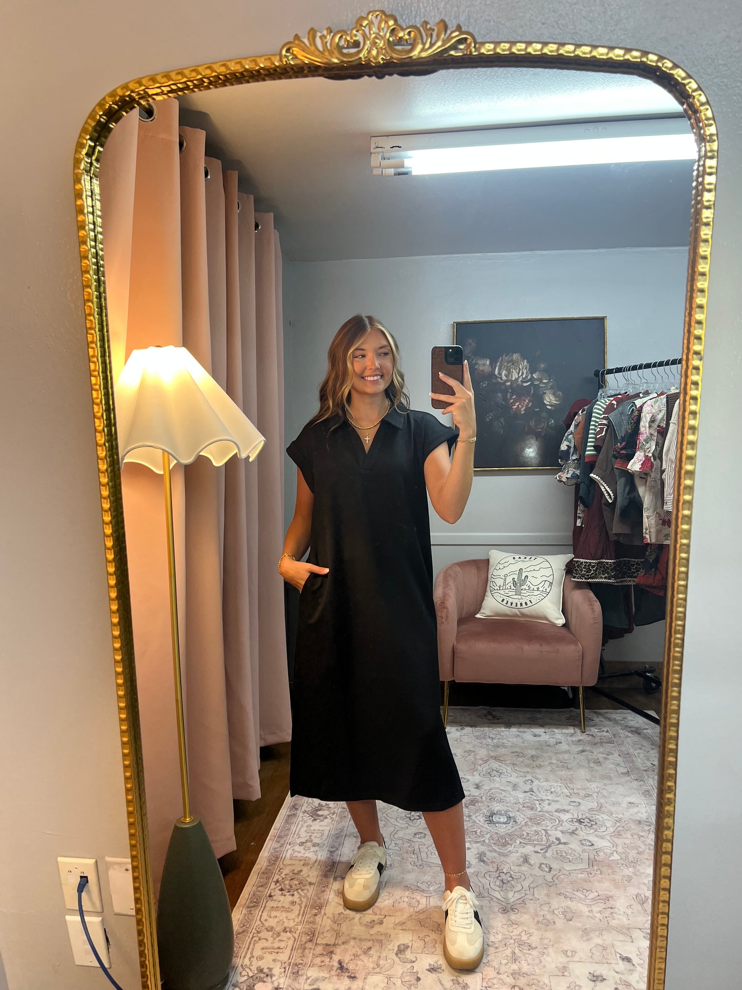 BLACK SOFT COLLARED MAXI DRESS