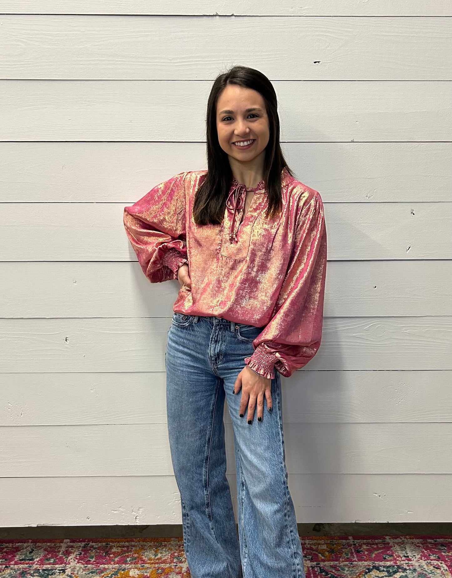 LILY FUCHSIA METALLIC L/S BLOUSE