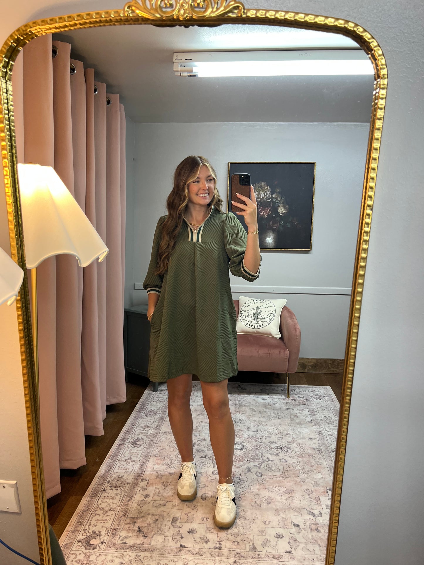 OLIVE TEXTURED SWEATER DRESS