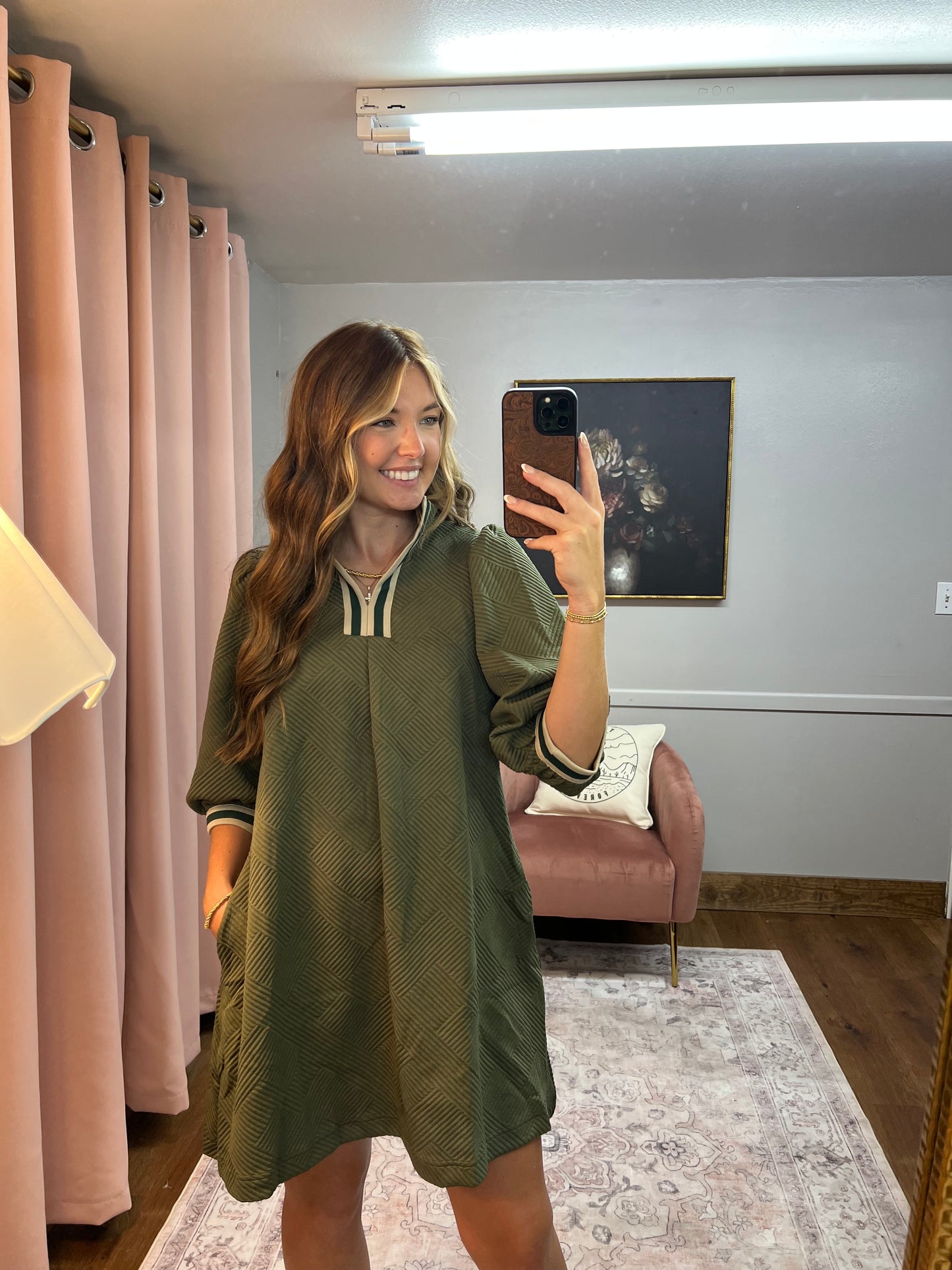 OLIVE TEXTURED SWEATER DRESS