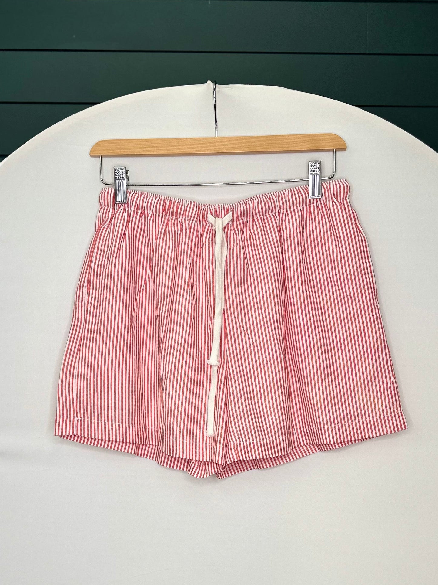 RED STRIPED COTTON SHORTS