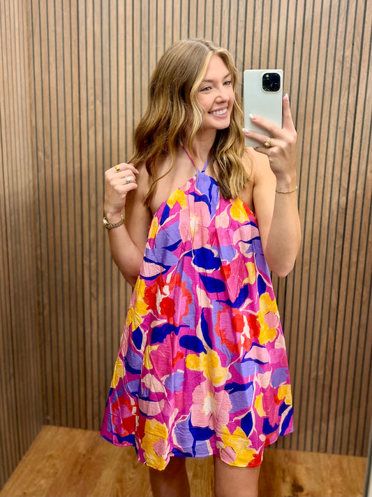 MULTI COLOR HALTER DRESS