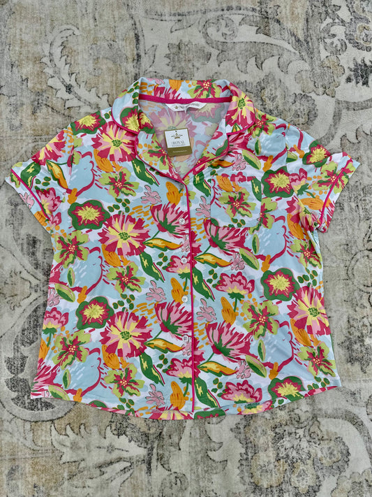 SUMMER BOUQUET SHORT SLEEVE BUTTON UP SLEEP SHIRT
