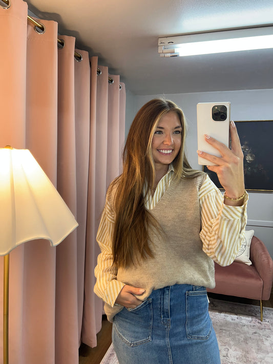 TAUPE VNECK SWEATER VEST