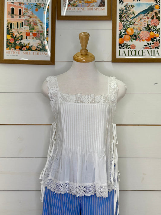 WHITE LACE TRIM SIDE TIE TANK