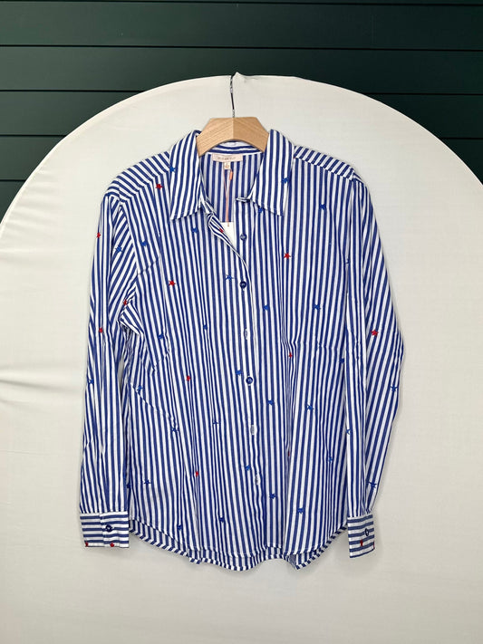 STRIPED STAR EMBROIDERED BUTTON LONG SLEEVE