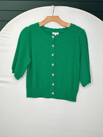 White button knit mid sleeve