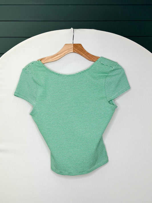 GREEN STRIPE LOW BACK BASIC SHORT SLEEVE