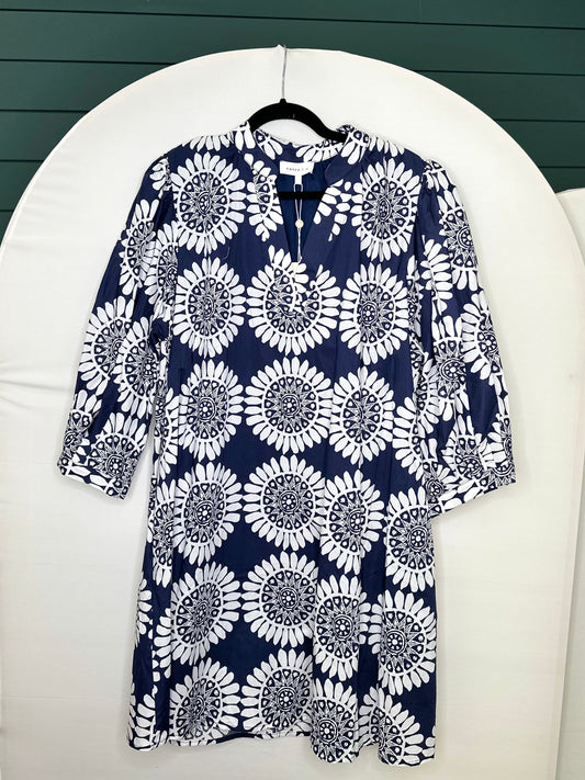 Plus Size: Navy embroidered flower dress