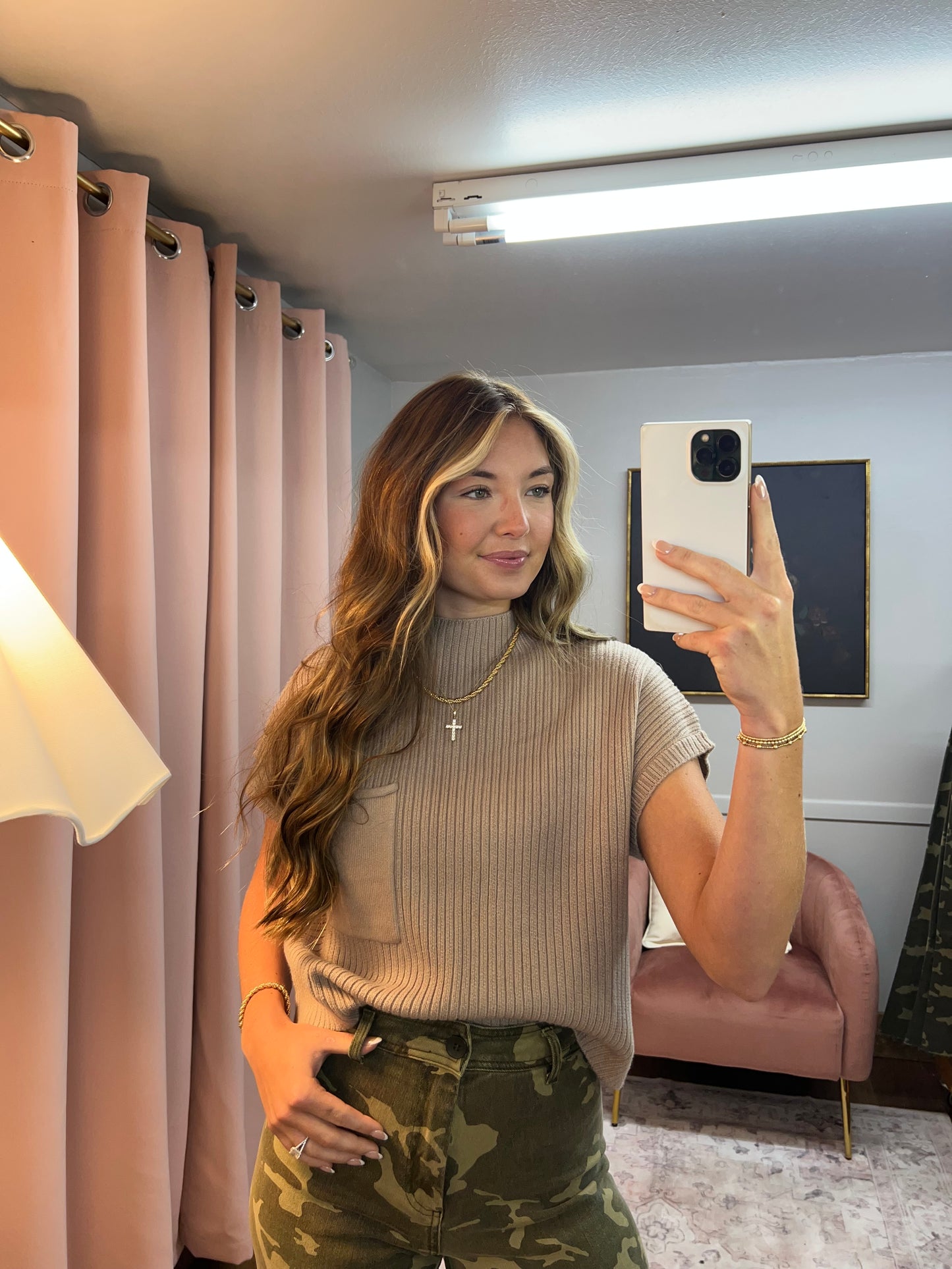 LIGHT TAUPE POCKET SWEATER TOP