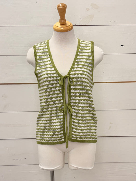 SAGE CROCHET STRIPE BOW TIE VEST