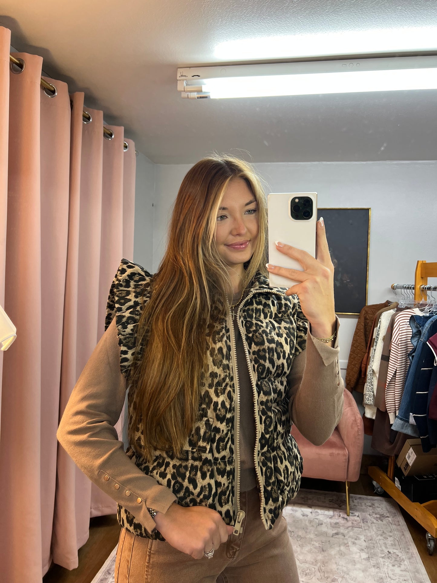 LEOPARD RUFFLE SLEEVE VEST