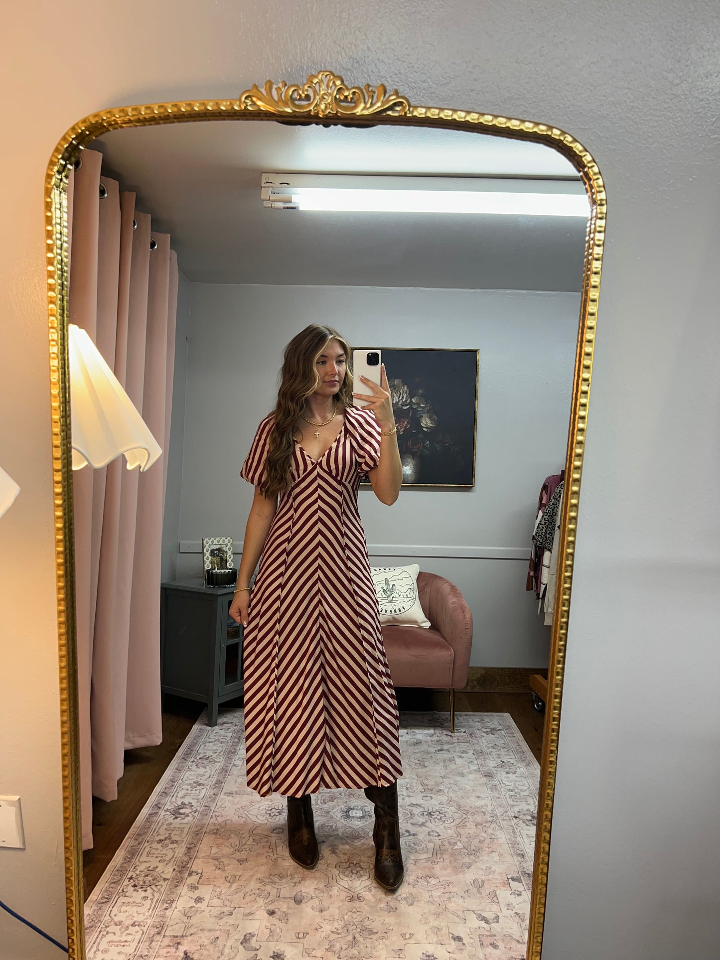 BURGUNDY/CREAM STRIPED MAXI DRESS