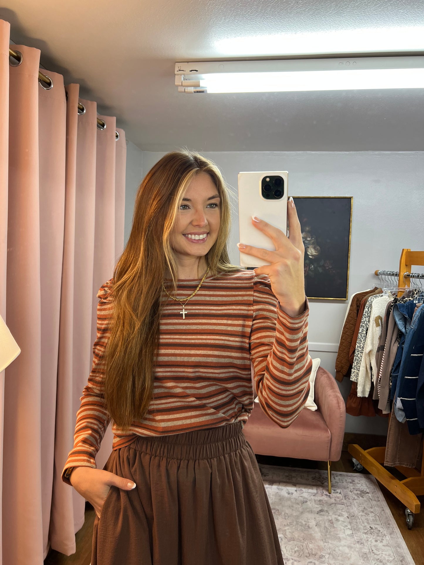 KAYLA MOCHA/RUST STRIPED LONG SLEEVE