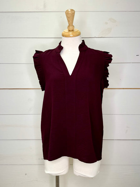 EGGPLANT FRILL SS BLOUSE