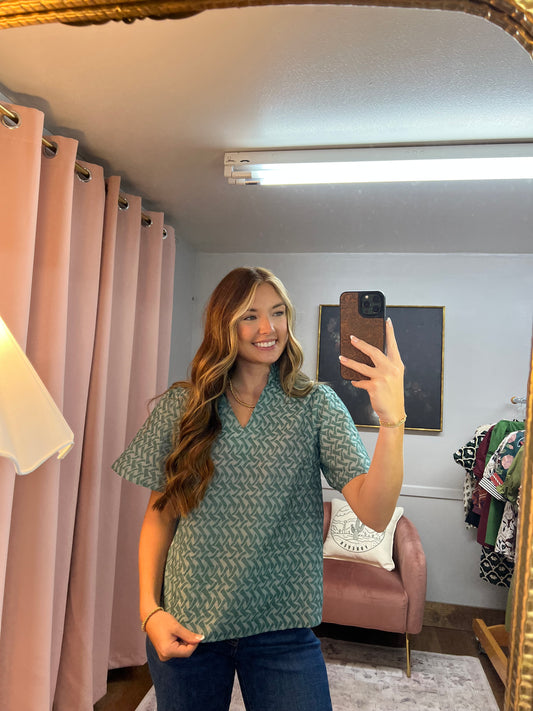 DARK SAGE ABSTRACT PRINT BLOUSE