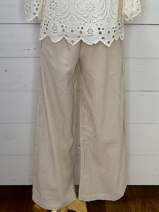TAN STRIPED COTTON PANT