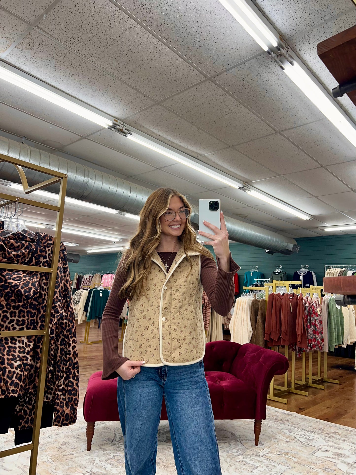 FLORAL PRINT QUILTED VEST