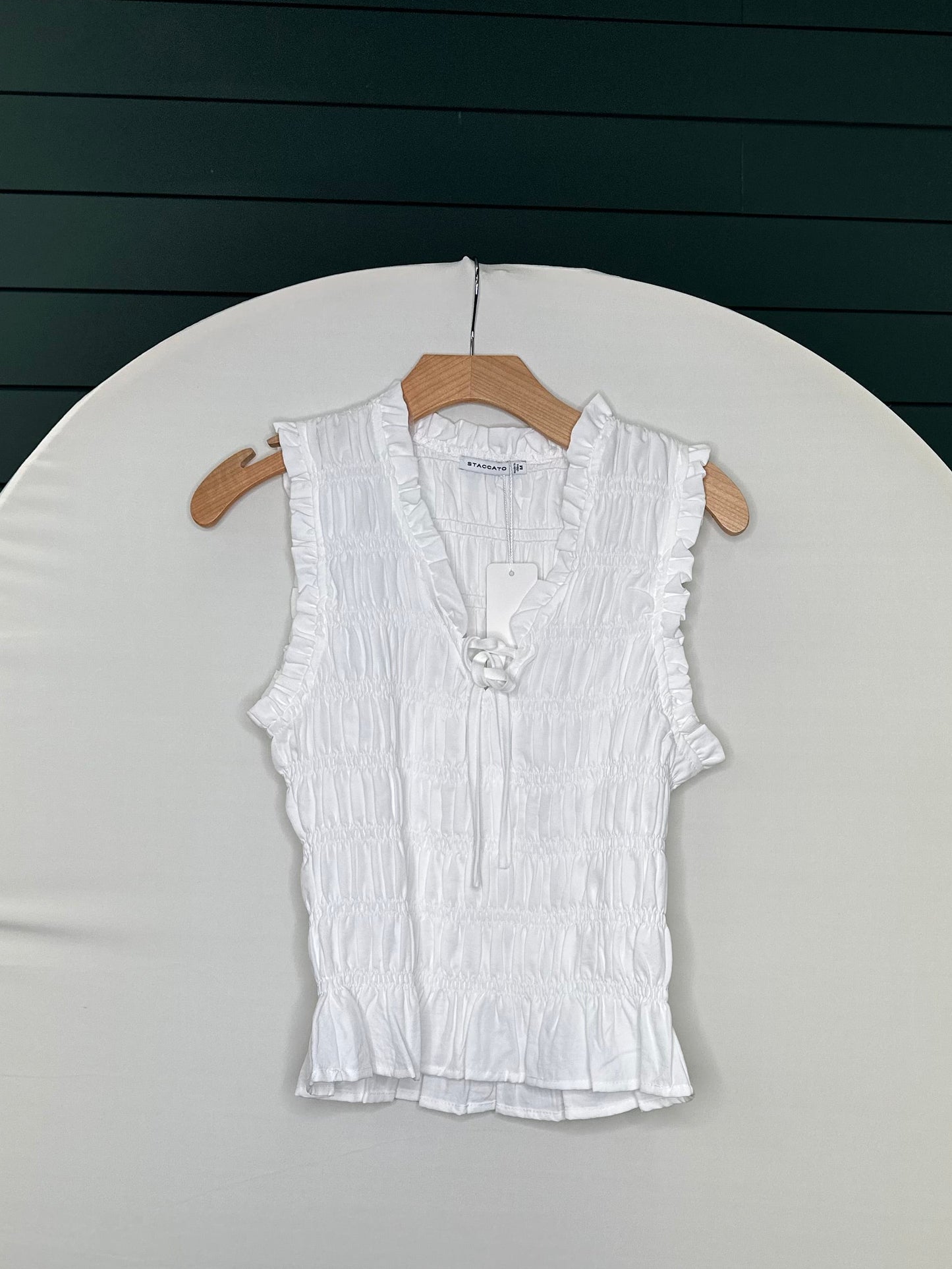 Smock ruffle tie front tank