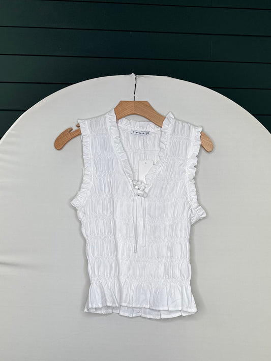 Smock ruffle tie front tank