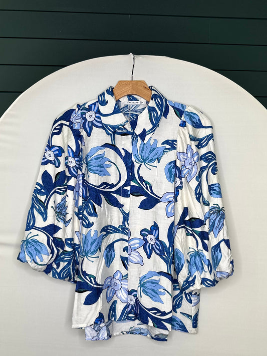 BLUE COLLARED BUTTON 3/4 SLEEVE