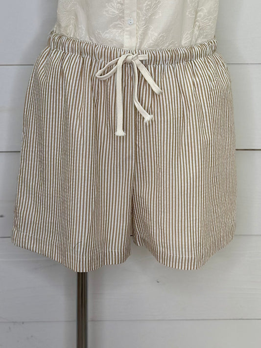 TAN STRIPED COTTON SHORTS